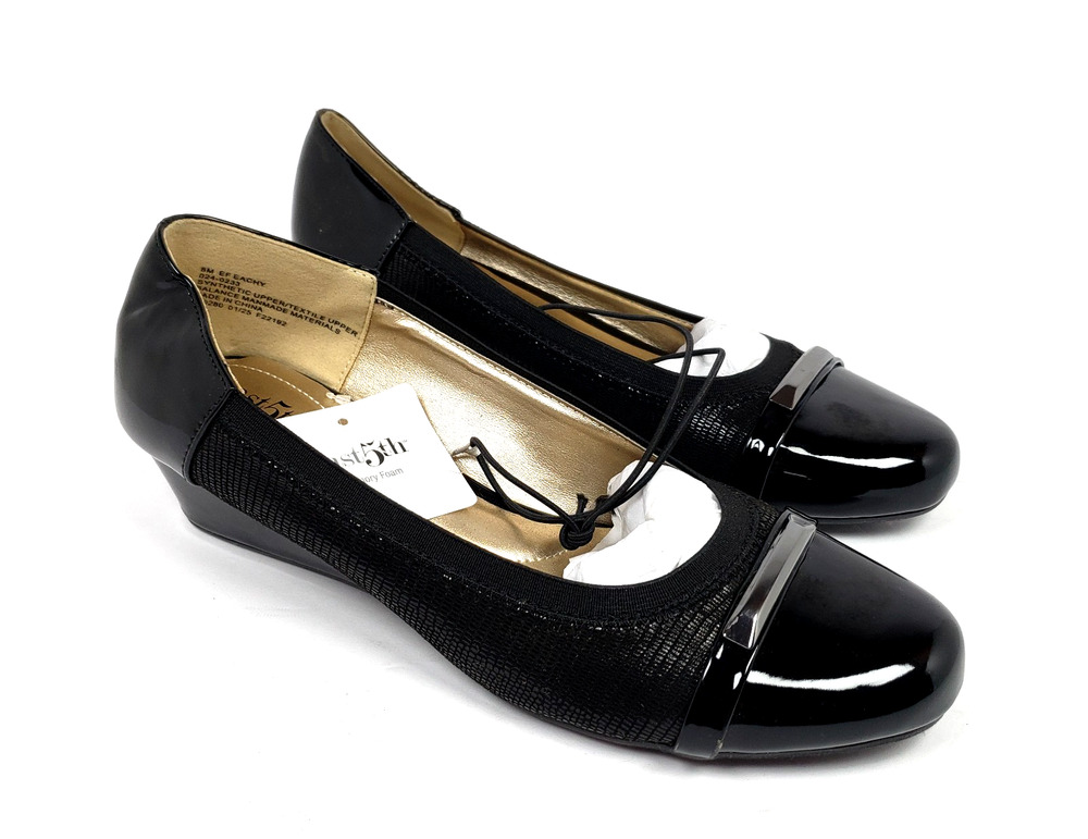 East Fifth 5th Womens Size 8 Black Slip On Dress Wedge Flats Loafer Shoes